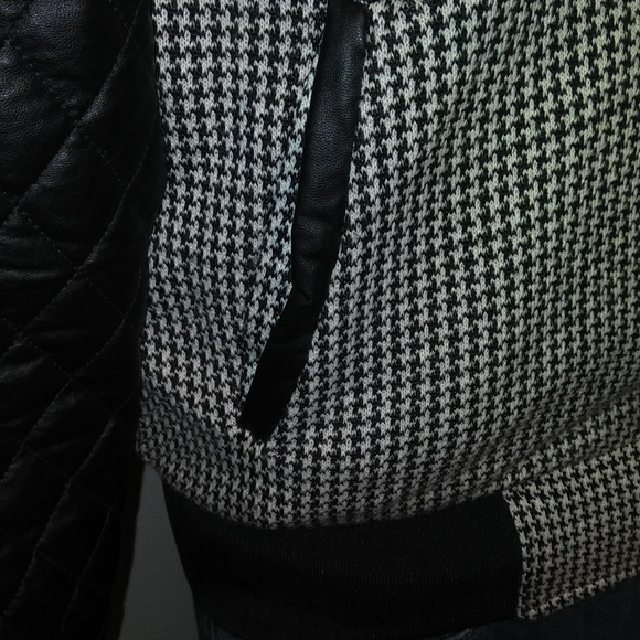 New Zara Houndstooth Tweed Faux Leather Jacket - Picture 5 of 8